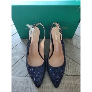 Lauren Lorraine Rachel Embellished Slingback Heels – Navy Beaded Size 9